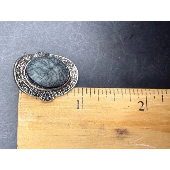 Vintage 80s Silver Blue Purple Faux Cabochon Tone Clip-On Earrings Lot 4 Pairs - Picture 10 of 13